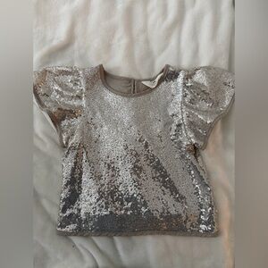 H&M Silver Sequin Kids Shirt with Flutter Sleeve